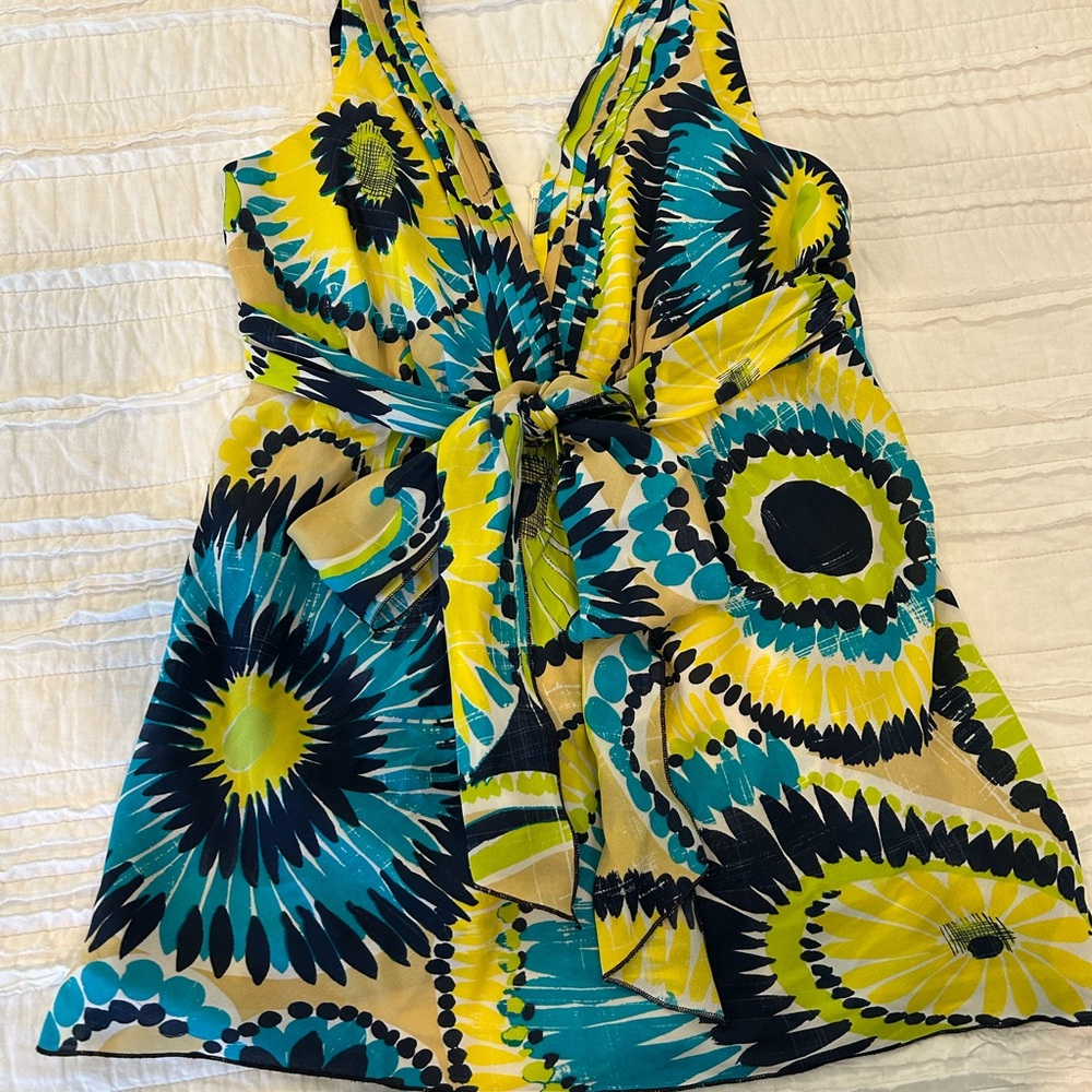 Trina Turk Yellow and Blue Floral Blouse
